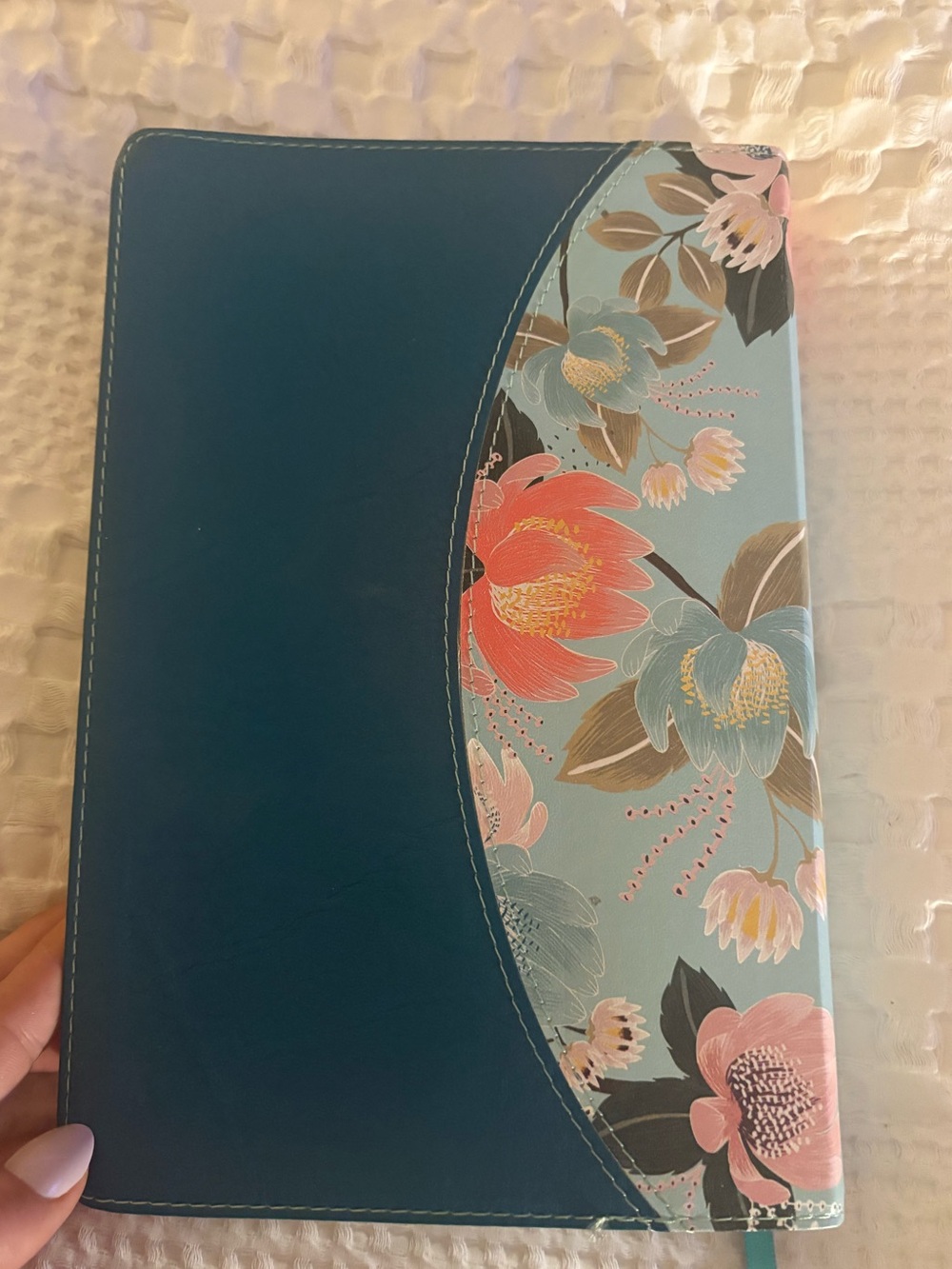 Teal Floral Journal Cover with Pink & Coral Accents and CSB Women’s study bible